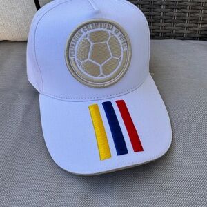 White Cap with Soccer Emblem and Flag Stripes, Colombia Cap